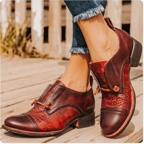 Freebird by Steven Mabel Oxfords Leather Croc Red Wine Multi 8 - Picture 1 of 15